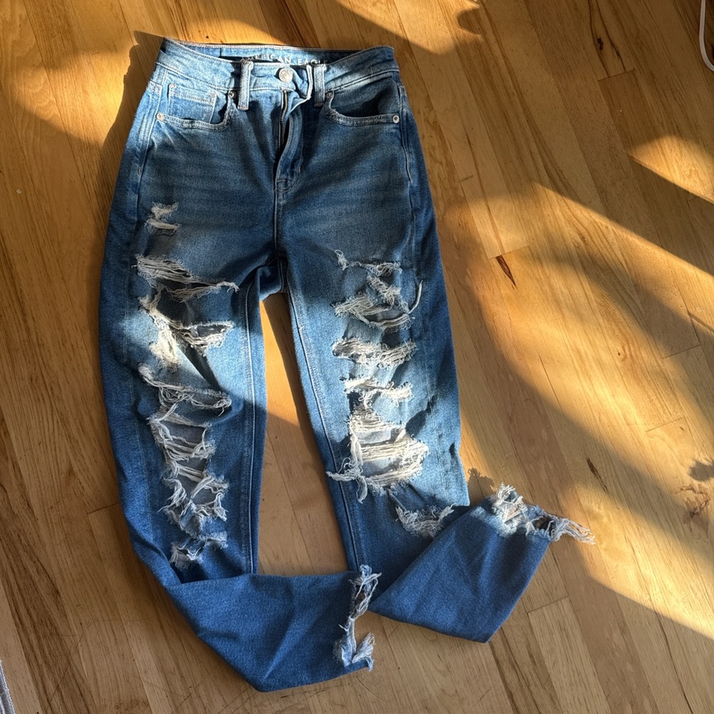 American Eagle Outfitters Ripped Blue Ankle Jeans